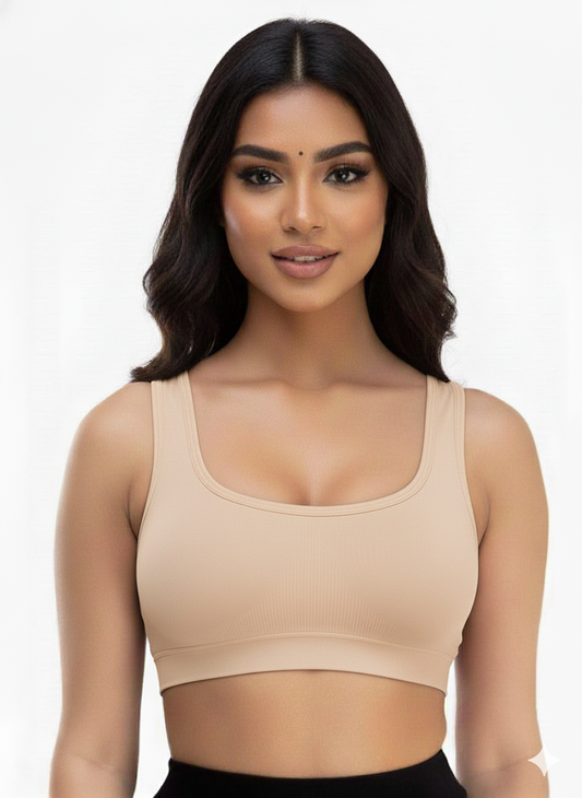 Sports Bra for Women Wirefree Non Padded Yoga Tank Workout Crop Tops-Beige