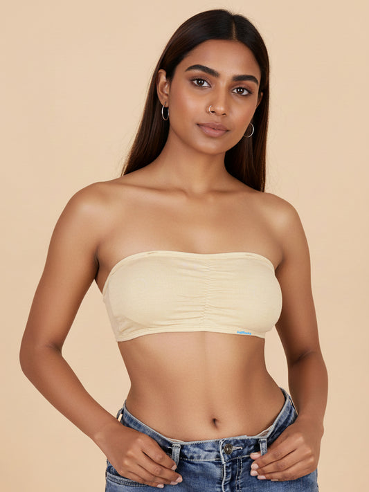 Sports Bandeau Tube Top Bra Padded Seamless Stretchy Bralettes-Beige