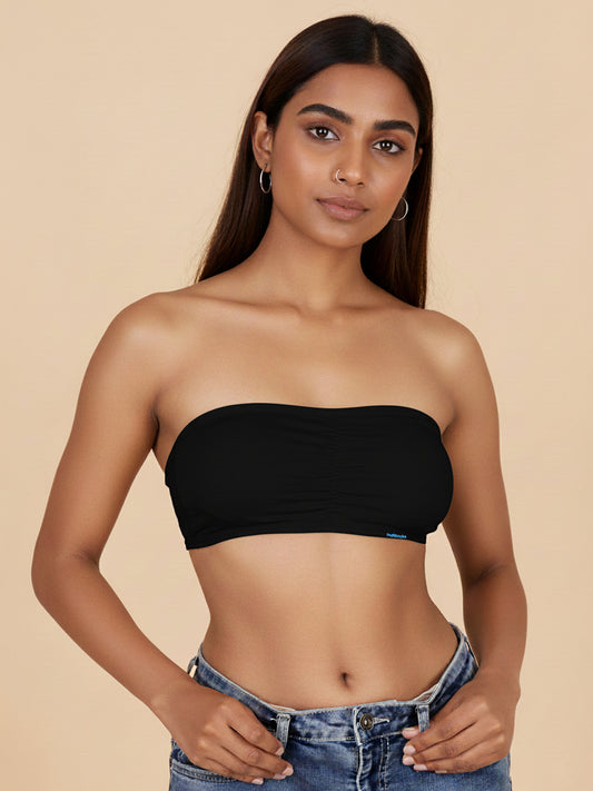 Sports Bandeau Tube Top Bra Padded Seamless Stretchy Bralettes-Black