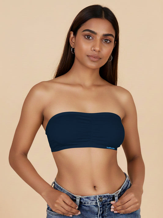 Sports Bandeau Tube Top Bra Padded Seamless Stretchy Bralettes-Navy Blue