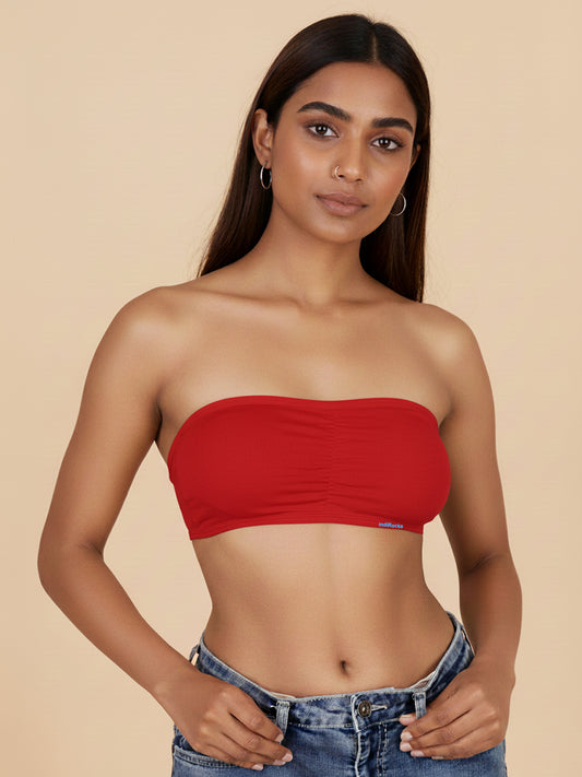Sports Bandeau Tube Top Bra Padded Seamless Stretchy Bralettes-Red