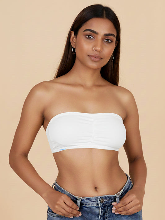 Sports Bandeau Tube Top Bra Padded Seamless Stretchy Bralettes-White